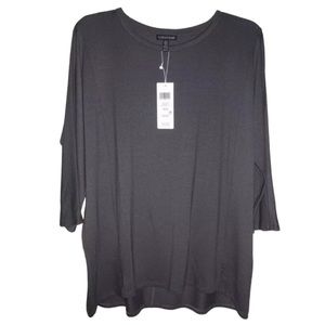 Eileen Fisher VINTAGE Top Jersey Ballet Neck XSmall 2 4 Bark Notched Hem NWT